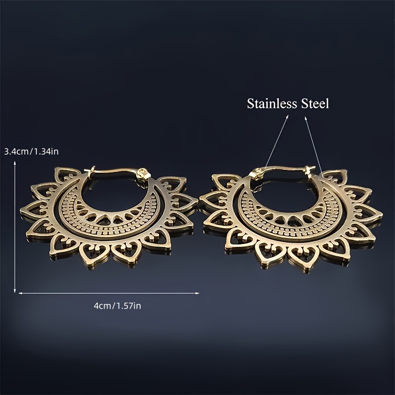 Women's Boho-Chic Golden Lotus Mandala Hoop Earrings